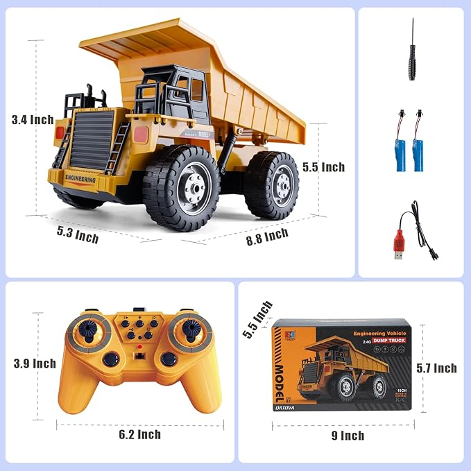 RC Dump Truck Toys for Boys, 11 Channel Remote Control Dump Truck, RC Construction Vehicles with Sound and Light, Perfect Dump Truck Set Toy for Boys 6 7 8 9 10 11 12