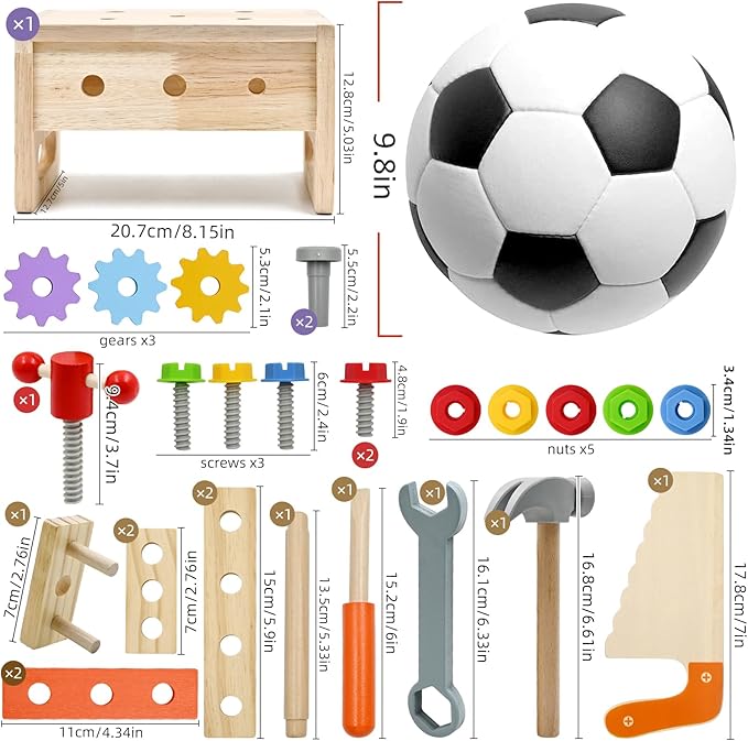 AiTuiTui Wooden Kids Tool Set, 29Pcs Montessori Toddler Toys with Tool Box, Educational Pretend Play Construction Stem Learning Toys for 2 3 4 5 Year Old Boy Girl, 1st Birthday Gifts