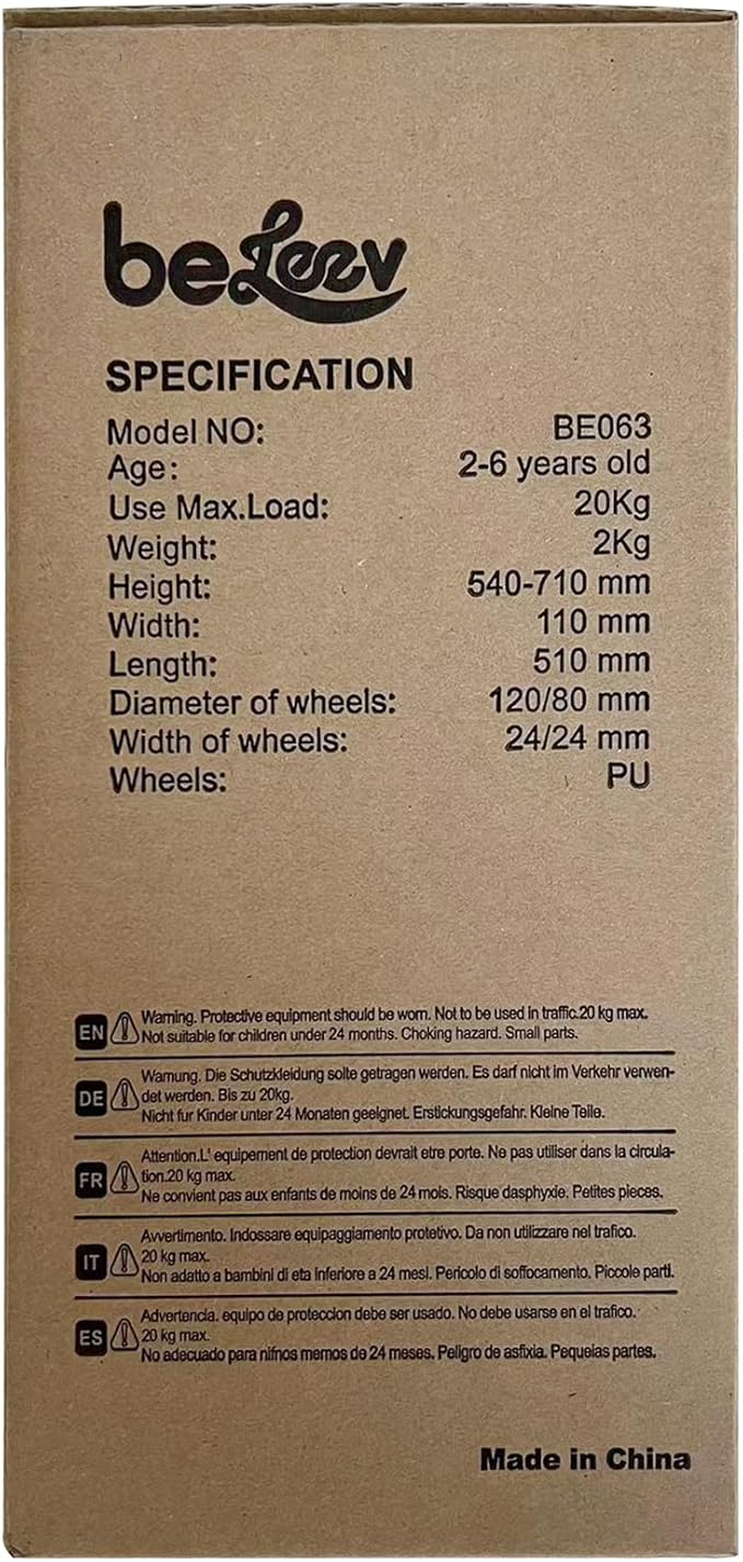 BELEEV A1 Scooter for Kids Ages 2-6, 3 Wheel Kick Scooter for Toddlers Girls Boys, Light up Wheels, Adjustable Height, Lean to Steer, Non-Slip Deck, Lightweight Push Scooter for Children