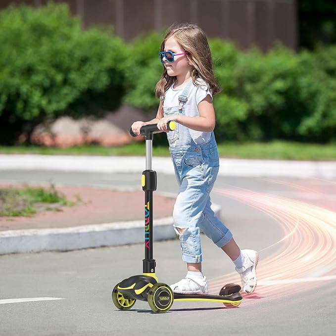 TONBUX Kids Scooter, Light Up 3 Wheel Kick Scooters for Kids 3-12, Folding Scooters with Adjustable Height - Toddler Scooter Lean-to-Steer & Widen Anti-Slip Deck