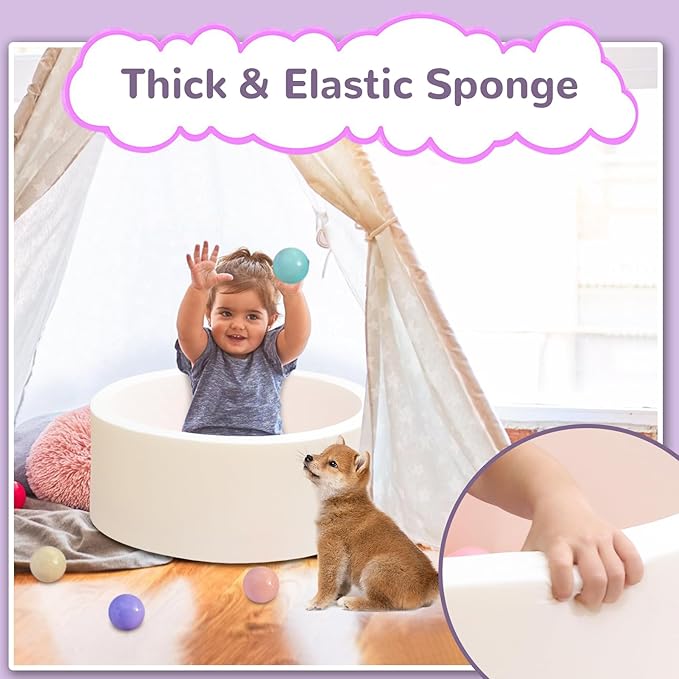 Baby Ball Pit 27.6" Soft Round Memory Foam Ball Pits NOT Included Balls Indoor Outdoor Playpen for Babies Toddlers Kids Great Gift for Girls Boys, White