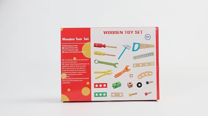 TONZE Kids Tool Set Wooden Toddler Tools Montessori Toys for 3 4 Year Olds, 34 PCS Educational STEM Construction Toys Pretend Play Toddler Tool Set Birthday Gift for Age 3-4 Boys & Girls