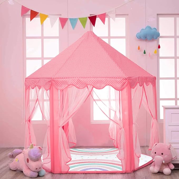 STARUIA Pink Rainbow Hexagon Kids Rug - 55"x47" Washable, Non-Slip, Ultra Soft Play Carpet for Playroom, Bedroom, Classroom, Dorm