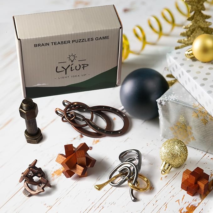 8pcs Puzzles Gift Wooden and Metal Brain Teaser Puzzles for Adults Unlock Interlocking Puzzle Kids IQ Education Smart Puzzle Toys