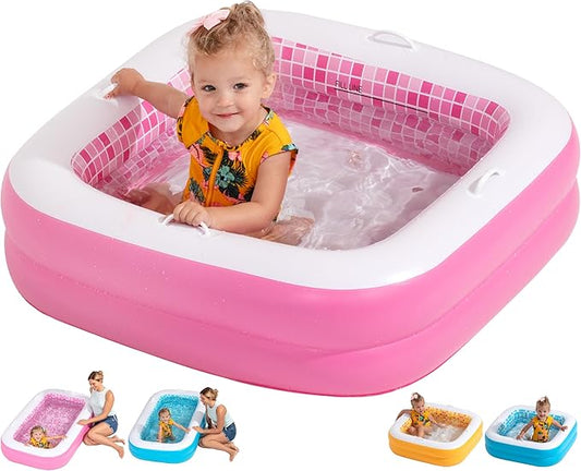 Inflatable Baby Pool for Toddlers 1-3, Handles, Soft Floor & Drain, 34"x10" Kiddie Pool, Blow Up Bathtub & Ball Pit, Summer Outside Kid Water Toy Outdoor Play First Birthday Gift for Girls Ages 1 2 3