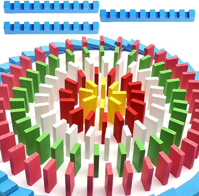 MorTime 1080 Pcs Wooden Dominoes Set, 10 Colors Building Blocks Bulk Dominoes with 3 Spacer, Colorful Wood Racing Tile Games for Kids and Adults