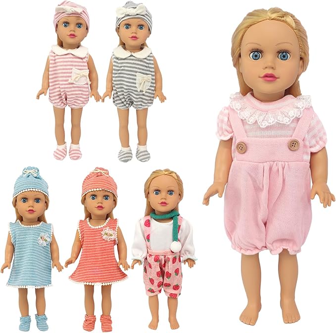 UNICORN ELEMENT 6 Sets 14-18 Inch Baby Doll Clothes, 16 Inch Doll Outfit for 43cm Reborn Dolls, Total 15 Pcs Onesies Doll Clothes and Accessories for 18 Inch Girl Dolls