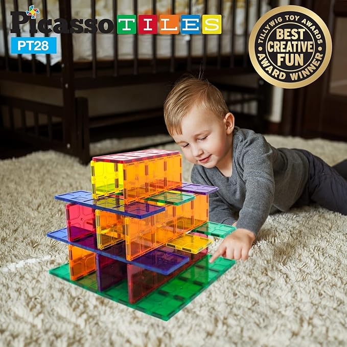 PicassoTiles Large Stabilizer Building Block Base Jumbo XL Plate Foundation Kit Magnetic Building Blocks Magnet Tiles Stacking STEM Toy Set