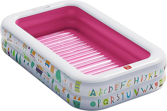 QPAU Kiddie Pool – 65" x 39" Inflatable Pool for Kids & Toddlers, Ball Pit & Baby Pool with Soft Floor, Educational Alphabet & Number, Durable Outdoor Play Toys for Backyard & Indoor Fun (Pink)