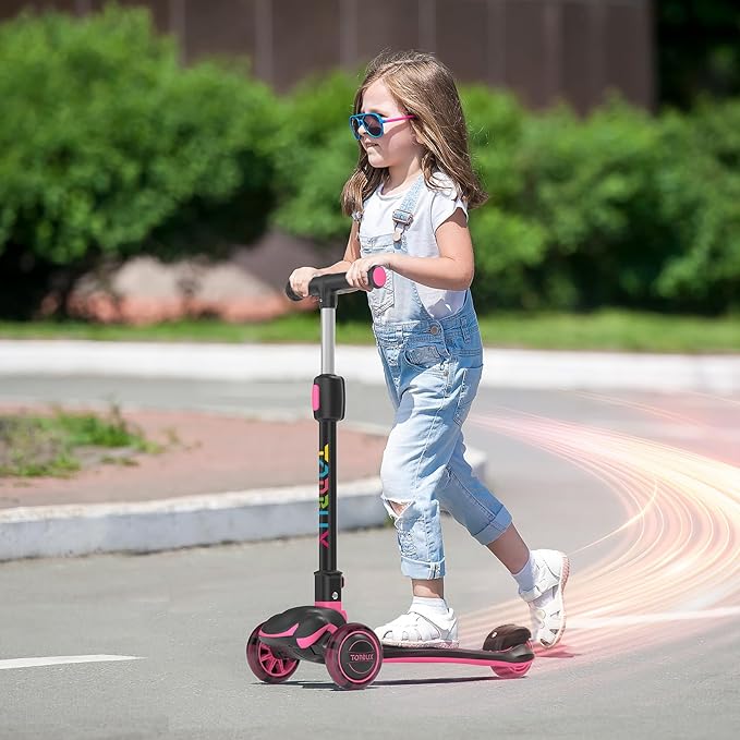 TONBUX Kids Scooter, Light Up 3 Wheel Kick Scooters for Kids 3-12, Folding Scooters with Adjustable Height - Toddler Scooter Lean-to-Steer & Widen Anti-Slip Deck