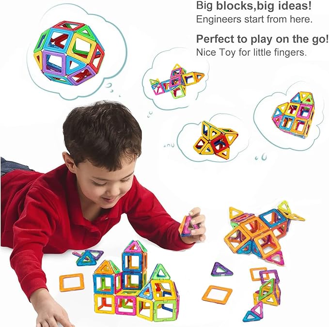 Biting Finger Dinosaur Toys Magnetic Tiles - Magnet Building Blocks Toddler Dinosaur World Creative Games Kids Magnetic Set Castle Tiles Educational STEM Toys(2)