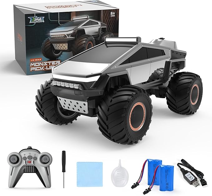 1:12 RC Car Remote Control Monster Truck with Lights & Spray Function Christmas Birthday Gift for 6 7 8+ Year Old Boys Girls