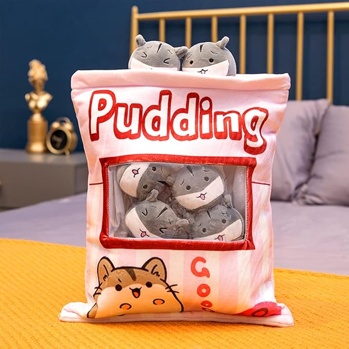 ARELUX Cute Hamster Plush Pudding Pillow:Snack Pillow Toys Bag Removable Stuffed Animal 8Pcs Sets Creative Plush,Soft Hamster Plushie Throw Pillow,Dolls Friends Family Member