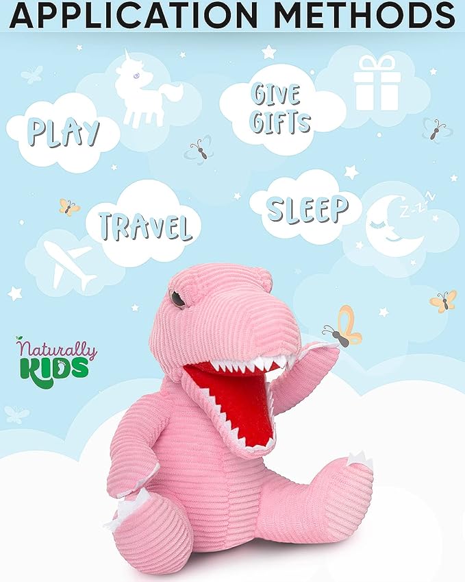 Naturally KIDS Stuffed Animal, Toddler Gifts for Boys, Girls, Plush Dinosaur Toy Pink