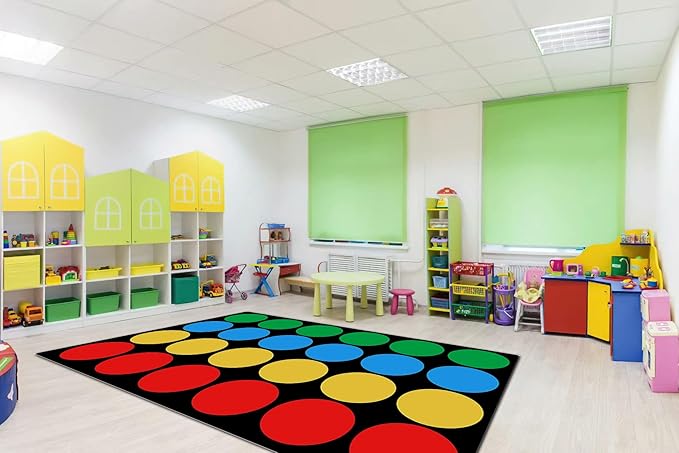 Classroom Rug 8' x 12' Polka Dots Educational Carpets 24 Seats for Class