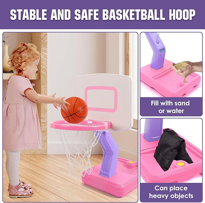 SUPER JOY Toddler Basketball Hoop - Height Adjustable Kids Hoop for Indoor & Outdoor Play - Portable Basketball Goal for Poolside Play - Toy for Boys & Girls