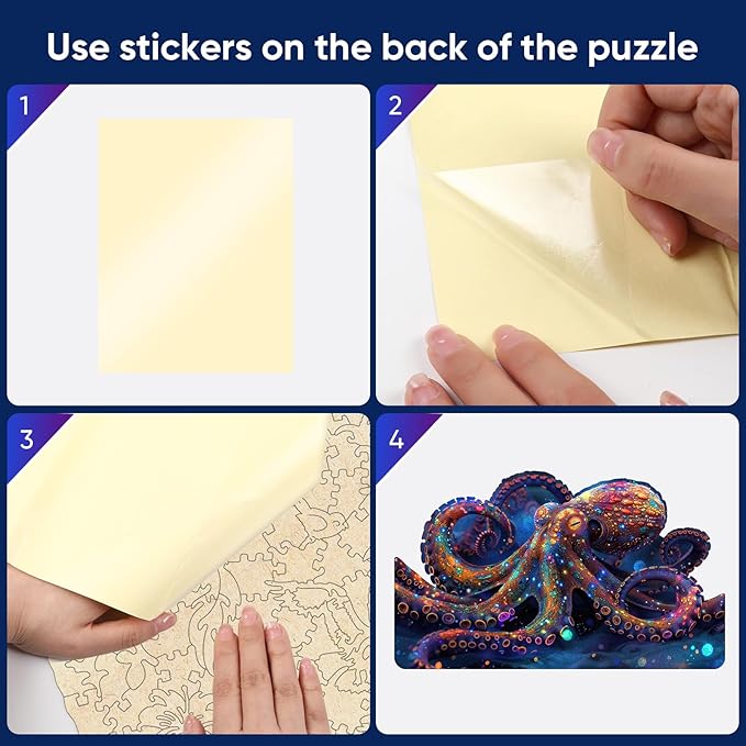 Wooden Jigsaw Puzzle for Adults and Kids Unique Shape Wood Colorful Beautiful Box Fun Challenge Brain Health Family Game Creative Gift for Friends Rompecabezas Madera(Octopus 200pcs)