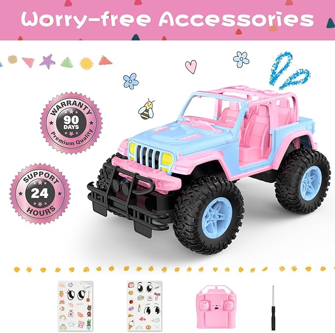 NQD Remote Control Car for Kids 1:16 Scale 80 Min Play 2.4Ghz Off Road RC Trucks with Stickers Toy Car Gift for Girls 3 4 5 6 Year Old