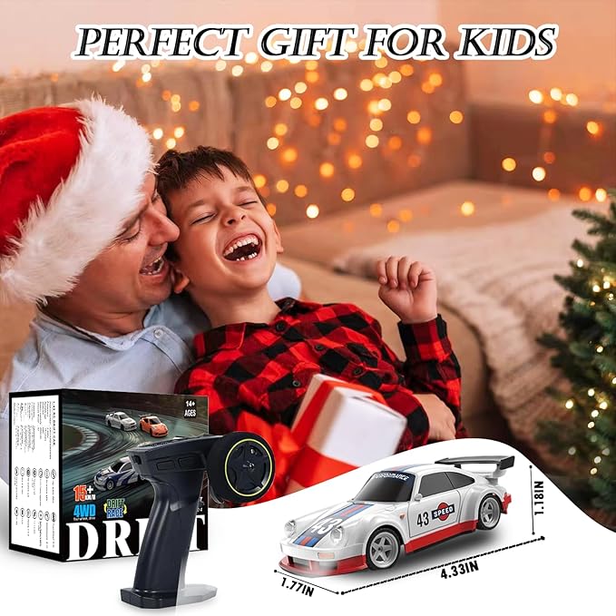 1/43 Mini RC Drift Car with Gyroscope, 2.4GHz Full Proportional High Speed Remote Control Car, RTR 4WD Fast RC Cars with LED Lights Racing Tires, Hobby RC Cars Toy Model Gift for Adults, Kids, Boys