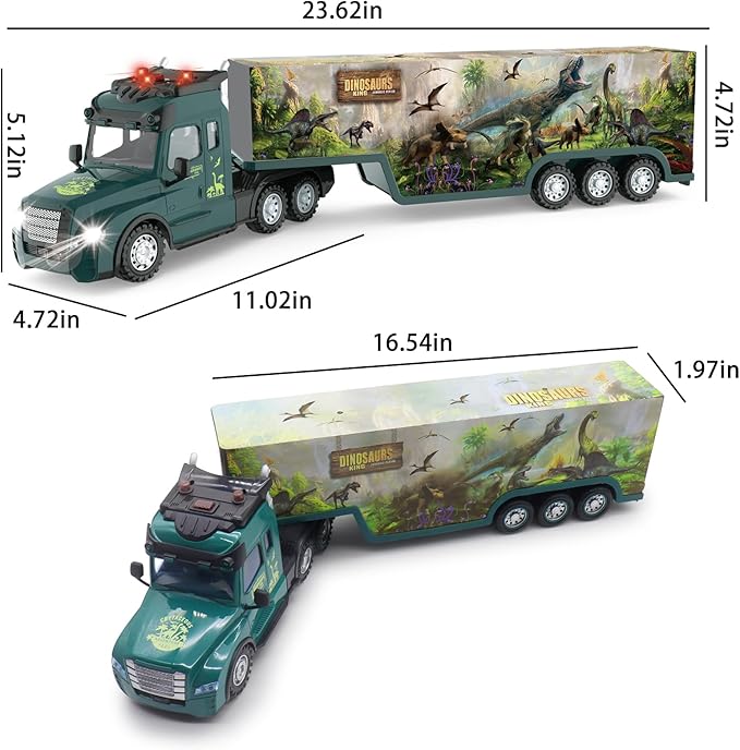 RC Semi Truck with Trailer, 2.4Ghz RC Semi-Trailer Engineering Tractor w/Sound and Colorful Lights, Remote Control Flatbed Truck Toys, RC Construction Vehicles Toy for Boys