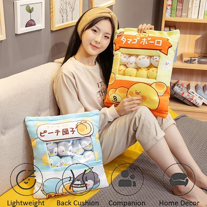 ARELUX Cute Chicken Plush Pudding Pillow:Snack Pillow Toys Bag Removable Stuffed Animal 8Pcs Sets Creative Plush,Soft Duck Chick Plushie Animal Throw Pillow,Dolls Friends Family Member