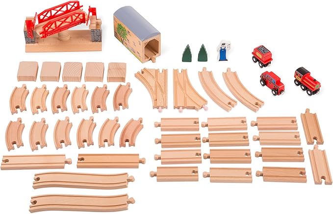 Melissa & Doug Swivel Bridge Wooden Train Set (47 pcs) - Wooden Train Set For Kids Ages 3+