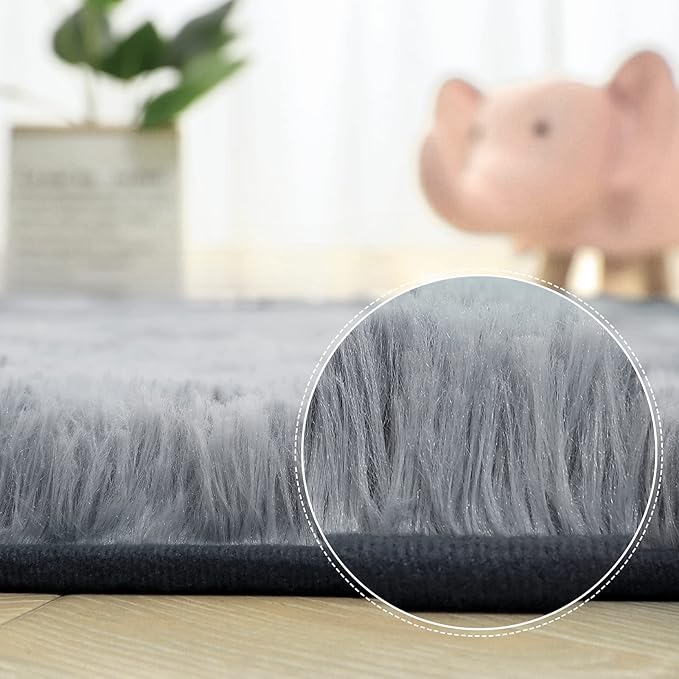 AROGAN Soft Rainbow Area Rugs for Girls Room, Fluffy Girls Bedroom Rugs, Princess Rug, Cute Colorful Carpet for Kids Teens Nursery Toddler (Blue-Grey, 4×6 Feet)