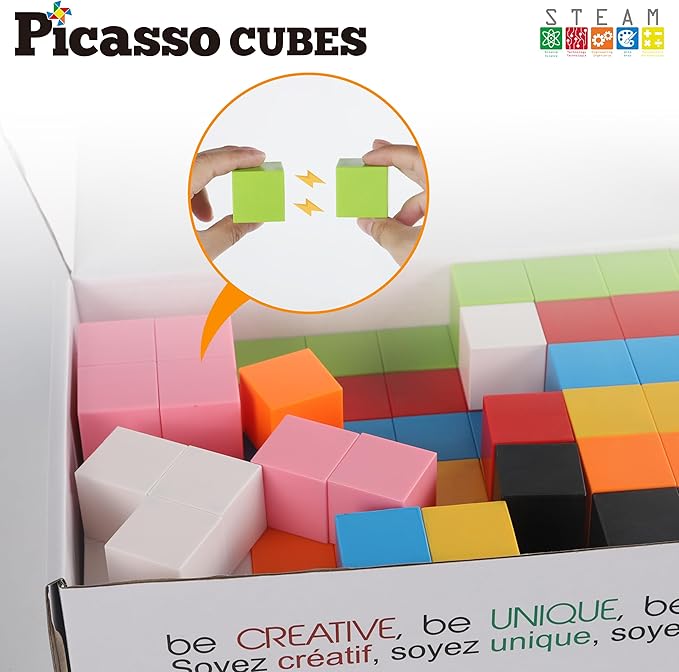 PicassoTiles Magnet Cube Building Blocks 80 Pieces 1.2" 3CM Magnetic Cubes Toy Construction Building Educational Sensory Toys with Idea Booklet for School & Preschool Kids Boys Girls Toddlers PMC302