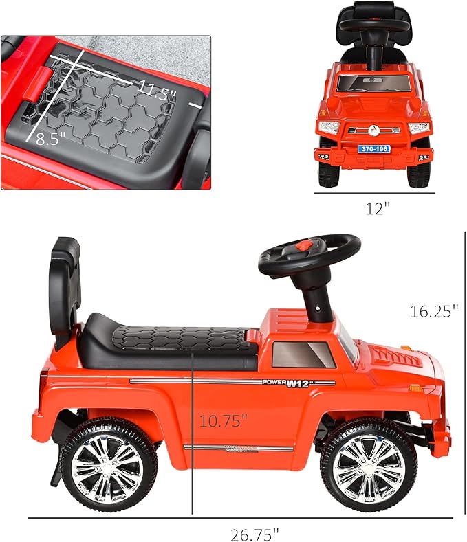 Aosom Kids Ride on Push Car, SUV Style Sliding Walking Car for Toddle with Horn, Music, Working Lights, Hidden Storage and Anti-Dumping System, Red