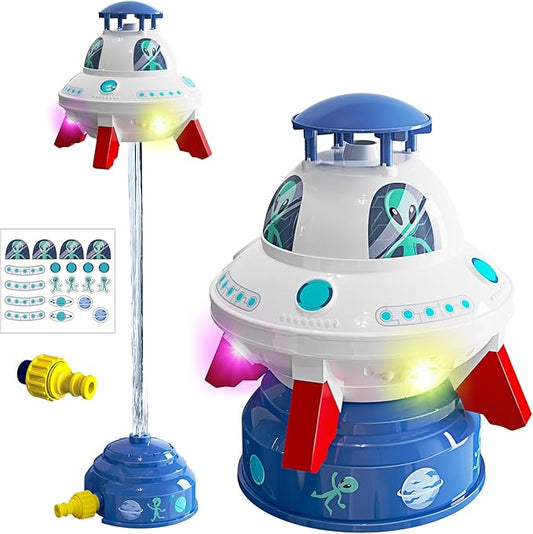 Skirfy UFO Water Sprinkler for Kids Toys,Outdoor Summer Water Rocket with Light Up Liftoff 9-16ft & Spin,Water Toy Backyard Lawn Birthday Gift for Gilrs Boys Age 3 4 5 6 7 8 Year Old