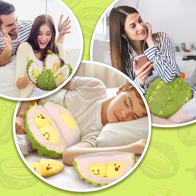 Creative Detachable Durian Plush Toy, Fruit Durian Plush Toy, Decompression Durian Toy, Durian Plush Pillow, Cute Peeling Durian Plush Doll (Musang King-11.81 in)