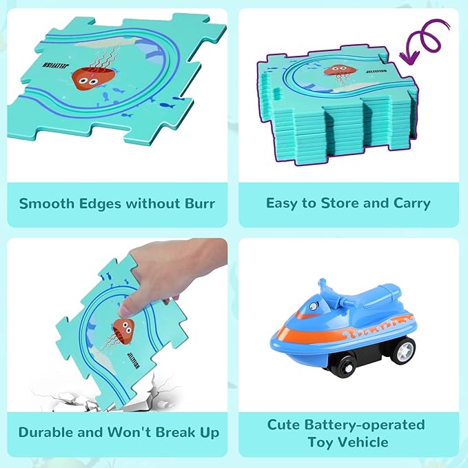 New Plastic Puzzles for Kids Ages 3-5 with Cute Vehicle, Toddler Puzzle Track Play Set Gift, Critical Thinking Educational Toys for 3-6 Year Old Boys & Girls, Montessori Toys