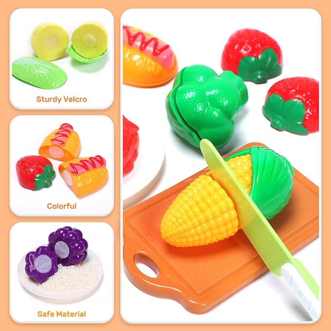 CUTE STONE Play Kitchen Accessories Toy, Play Food Sets for Kids Kitchen, Pretend Kitchen Set for Kids with Play Pots, Pans, Toddler Kitchen Playset Kitchen Toys for Girls Boys
