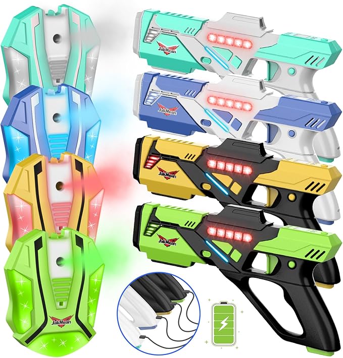 Rechargeable Lase r Tag Set with Vests, Upgrade Lase r Tag Guns Set of 4, Multi Player Lase r Tag Set for Kids Toy for Teen Boys & Girls, Indoor&Outdoor Toy Gift,Ages 8+,White+Black