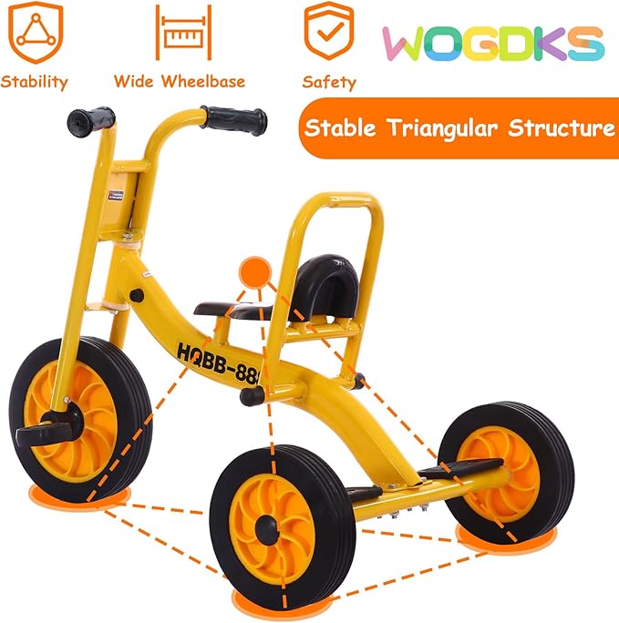 Kids Tricycle for Ages 2-6, Preschool Daycare Pedal Tricycle, Outdoor Playground Kids Trike with Inflation-Free Rubber Wheels, Carbon Steel Frame