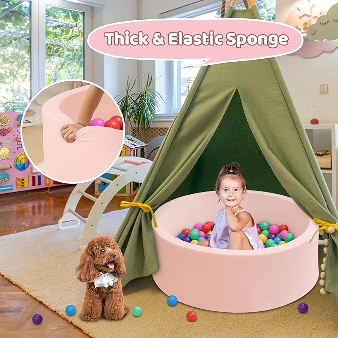 Baby Ball Pit 35.4" Soft Round Memory Foam Ball Pits NOT Included Balls Indoor Outdoor Playpen for Babies Toddlers Kids Great Gift for Girls Boys, Peach