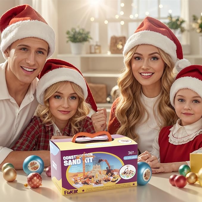 Sand Construction Kit, 2.8lbs Play Sand with Sandbox, 1 Toy Mat 8 Alloy Construction Trucks Race Tracks 10 Sand Molds Sensory Bin Toys for Toddlers Boys Girls Ages 3-8