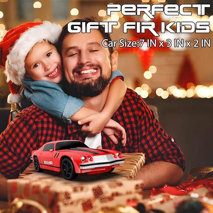 Remote Control Car, 1/24 Scale RC Drift Car, 4WD 15KM/H High Speed RC Cars, Racing Sport Toy Car with LED Lights, Racing Tire, Birthday for Kids Boys Girls, Rechargeable Battery