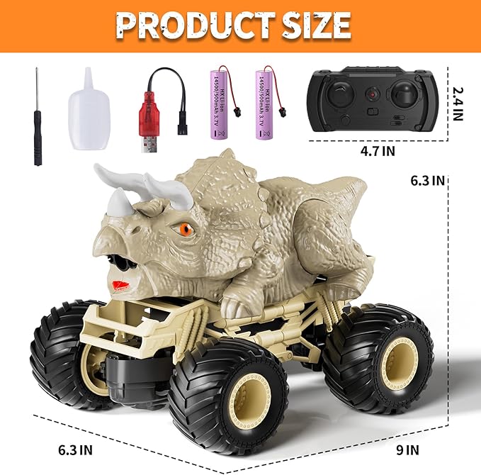 2.4GHz Remote Control Dinosaur Car Toys Gifts for 3 4 5 6 Year Old Boys Kids, Remote Control Dinosaur Car Trucks Toys for Kids Boys 3-5 4-7 8-12, Dinosaur Toys for 3 4 5 Year Old Boys