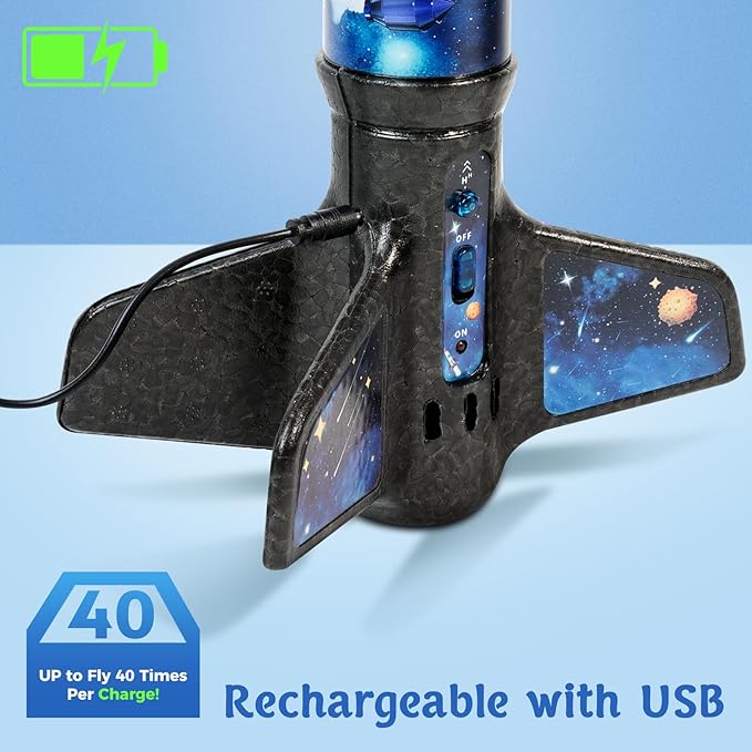 Rocket Launcher for Kids -200 Feet of Flight Altitude, Auto Electric Rocket Toys with Safe Parachute, Outdoor Summer Yard Toys Easter Birthday Gifts for Boys & Girls Age 6 7 9 10 12 8-13 Years Old