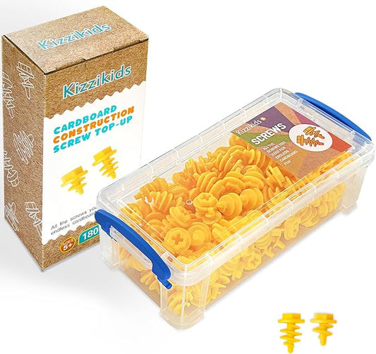 Screws Kit Top-up 180 Piece, Cardboard Construction Tools, STEM Educational Toys for at-Home Play + Classroom Learning, Screws 90 and Screws+ 90 Mix Kit for Boys and Girls Aged 5+(Yellow)