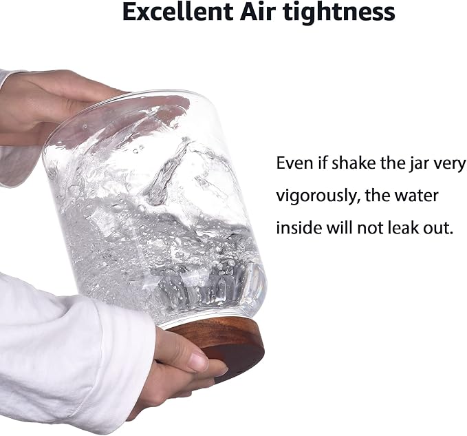 64 Fluid Ounces Unbreakable & Dishwasher Safe Plastic Apothecary Jar with Wooden Airtight Screw Top Lid, 0.5 Gallon Food Storage Canister for Sugar, Coffee, Cookie, Cereal, Flour Containers