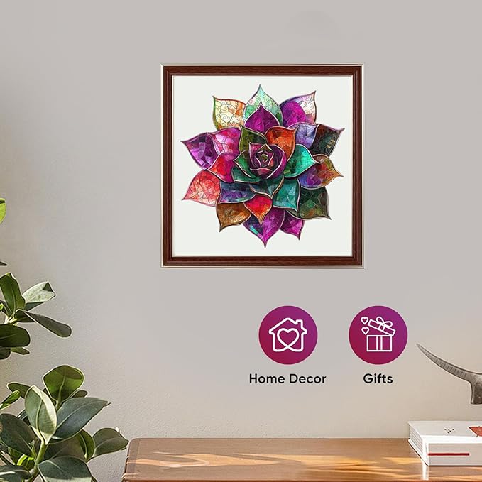 Colorful Succulent Puzzles for Adults 500 Pieces,Wooden Puzzles, 5MM Thick Unique Shaped Flower Jigsaw Puzzles Birthday Gifts for Kids Family Game 16.8 * 16.9inch