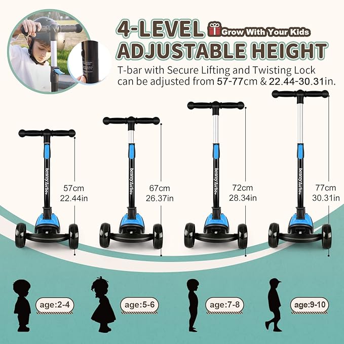 besrey Kids Scooter, Kick Scooters for Kids Age 3-8, 3 Wheel Scooter for Kids with LED Light Wheels, Toddler Scooter Foldable Extra Wide Deck Outdoor Activities for Boys/Girls