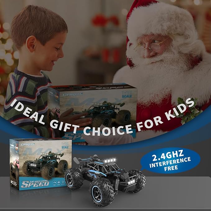 Remote Control Car, 2.4GHz 20-25KM/H Variable Speed Turbo 2-Speed Acceleration High Speed RC Car, 1:16 Off-Road Monster Truck with LED Lights and 1800mAh Rechargeable Battery – Ideal Gift for Boys 6