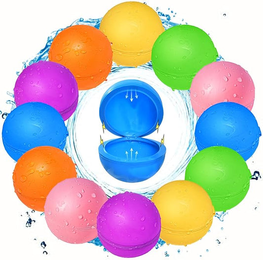 12Pcs Reusable Water Balloons, Pool Toys for Boys and Girls, Beach Outdoor Activities Water Toys for Kids Ages 3-12, Summer Water Toy for Boys and Girls
