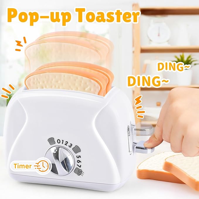 Kids Toy Kitchen Sets, Play Kitchen Accessories for Kids Ages 4-8 3-5, Kitchen Appliance Toys, Blender, Coffee Maker Machine, Mixer, Toaster, Pretend Play Toys for 4 Year Old Girls Toddlers, White