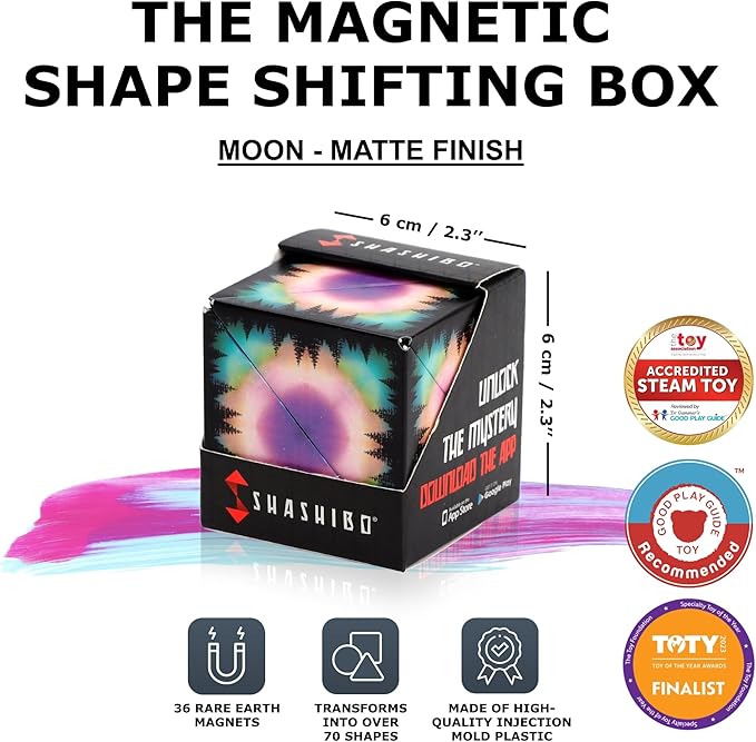 SHASHIBO Shape Shifting Box - STEM Magnetic Fidget Cube That Transforms Into Over 70 Shapes, Download Fun in Motion Toys Mobile App (Moon)