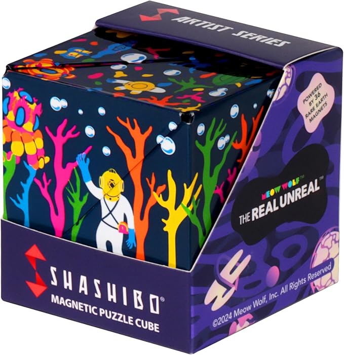 SHASHIBO Meow Wolf Shape Shifting Box - STEM Magnetic Fidget Cube That Transforms Into Over 70 Shapes, Download Fun in Motion Toys Mobile App (Glowquarium)