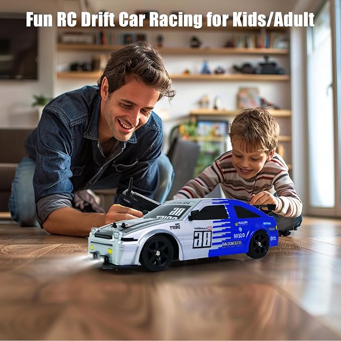 YUZ Remote Control Drift RC Car 1:16 Scale 2.4GHz Rechargeable Battery 18KM/H High Speed Racing With LED Lights Spray Drifting Tires Toy for Adults Boys Kids Gift